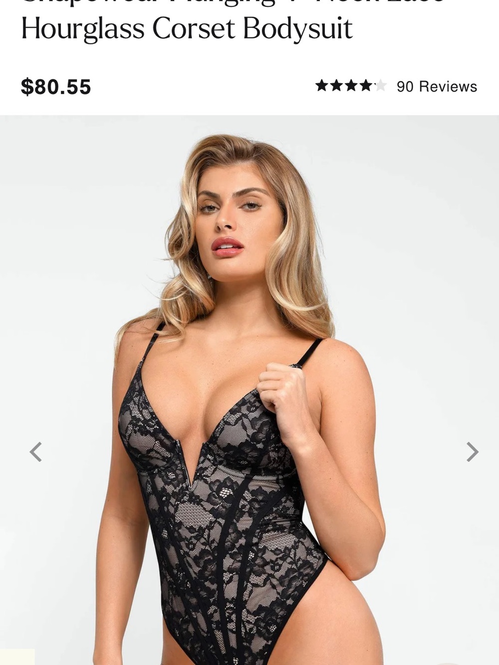 Lace Plunge Corset Bodysuit in Black